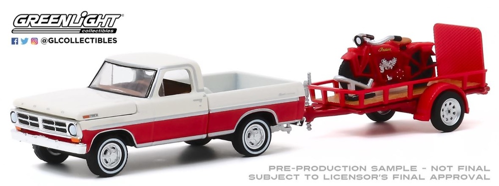 Ford F-100 with trailer and motorcycle Indian (1920) Greenlight 1:64 