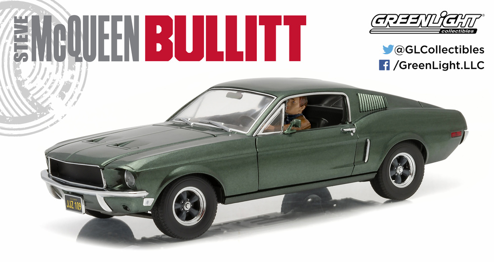 1968 Ford Mustang GT Fastback with figure Bullitt GreenLight 12938 1/18 