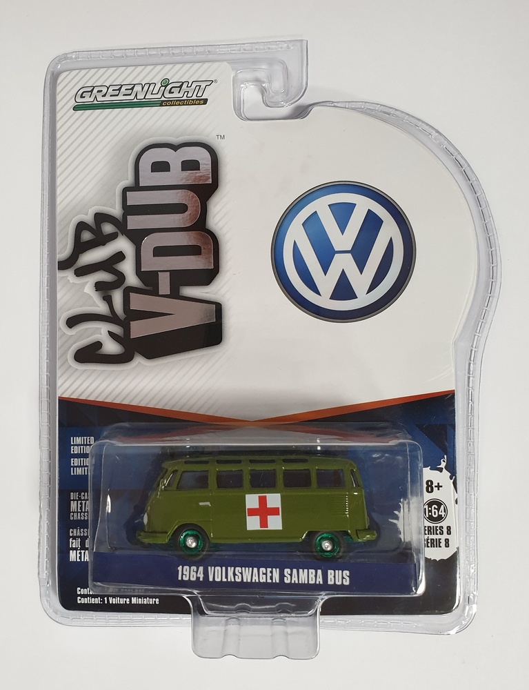 Volkswagen T1 Samba Bus Army Ambulance Solid Pack (1964) Greenmachine 1:64 