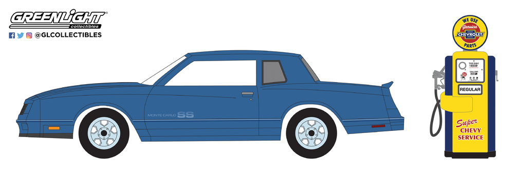 Chevrolet Monte Carlo SS con surtidor antiguo (1984) Greenlight 97050F 1/64 