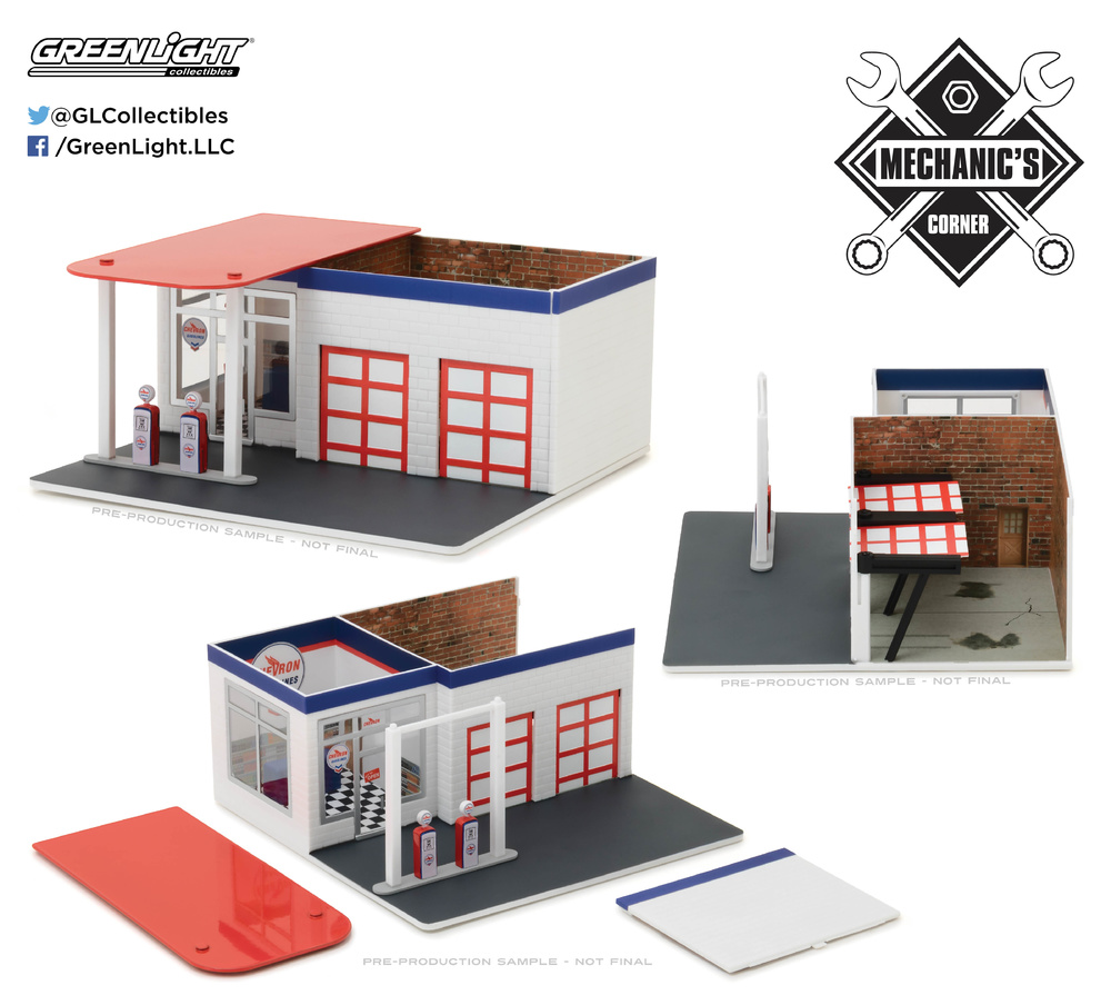 Garaje Mecánico con Gasolinera Chevron Greenlight 57022 1/64 