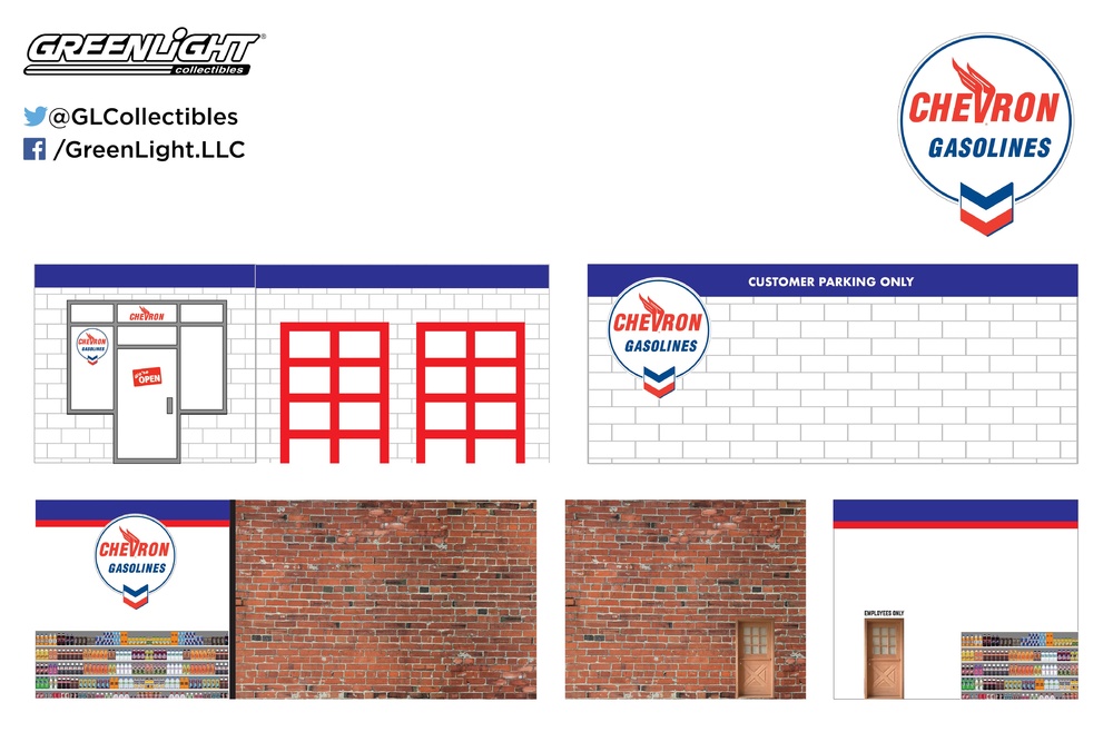 Garaje Mecánico con Gasolinera Chevron Greenlight 57022 1/64 