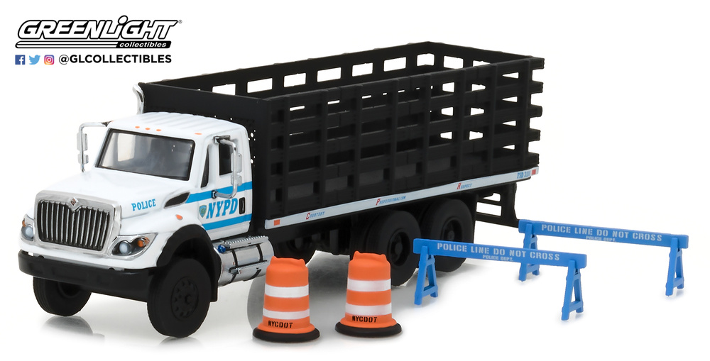 International WorkStar caja abierta Policia de Nueva York con accesorios seguridad Greenlight 1/64 