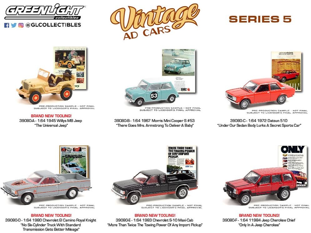 Lote 6 coches Vintage Ad Cars Series 5 Greenlight 1/64 