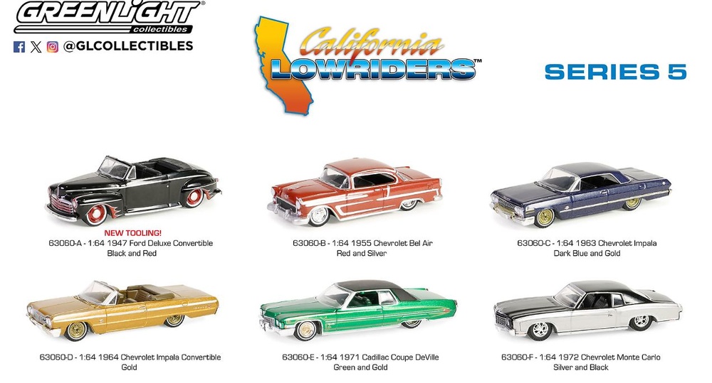 Lote de 6 coches California Lowriders Serie 5 Greenlight 63060 1/64 