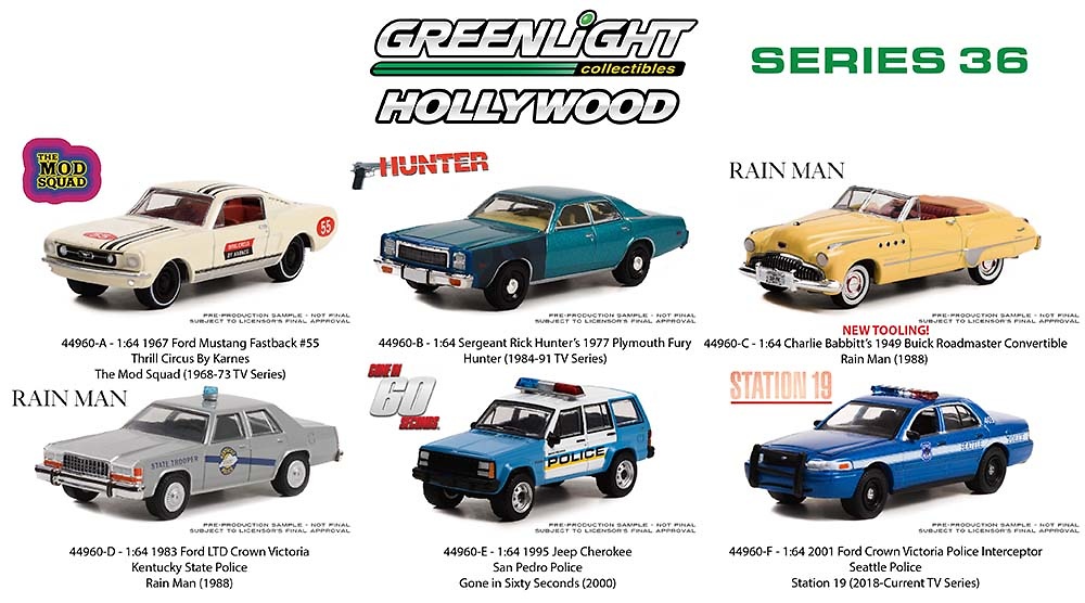 Lote de 6 coches Hollywood Series 36 Greenlight 1/64 