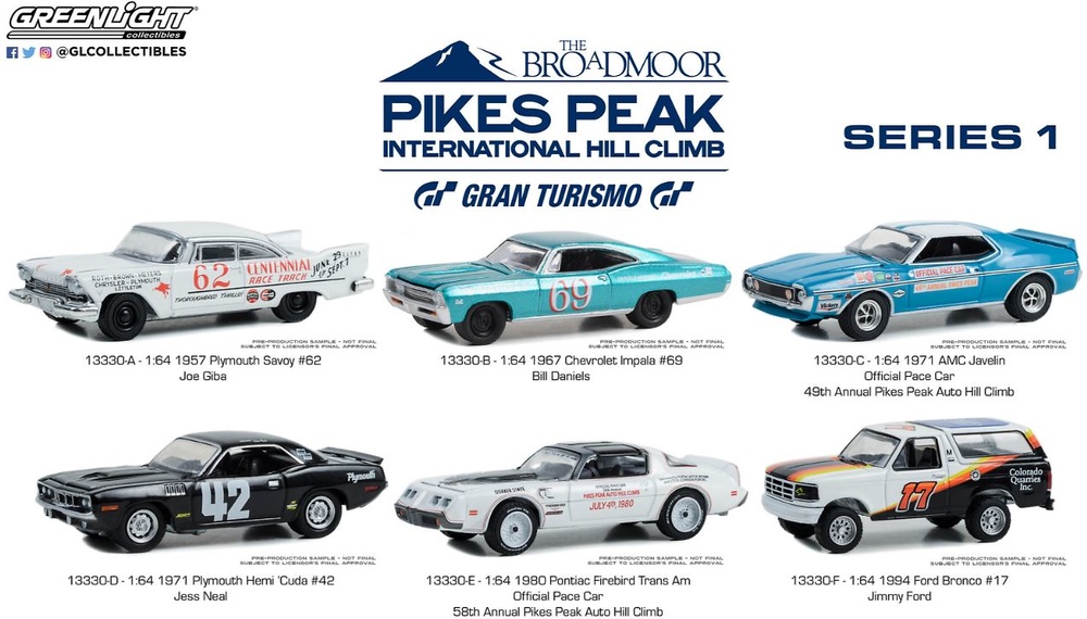 Lote de 6 coches Pikes Peak International Hill Climb Series 1 Greenlight 1/64 