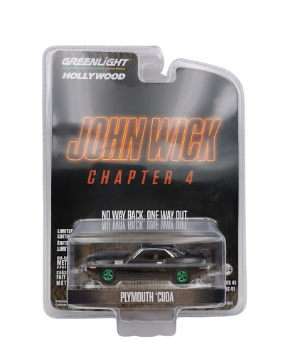 Plymouth 'Cuda - pelicula John Wick: Chapter 4 (2023) versión greenmachine escala 1/64 