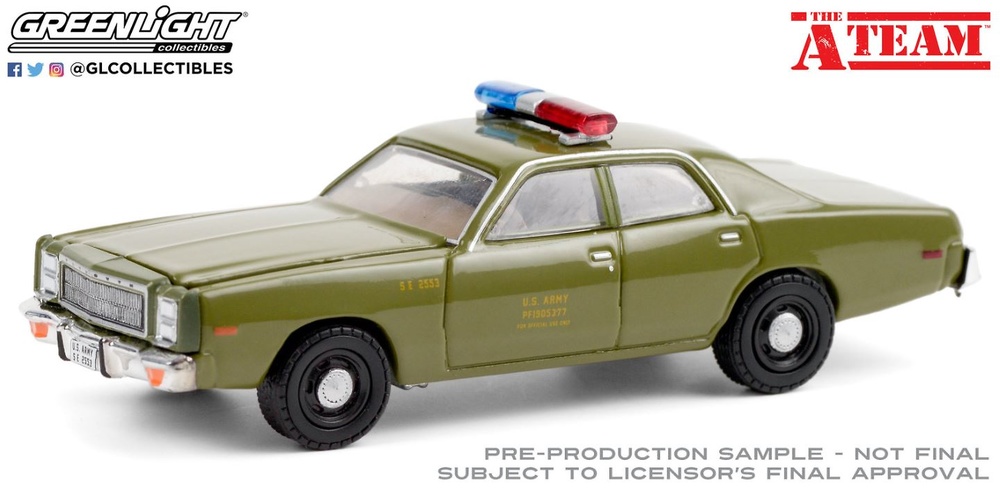 Plymouth Fury U.S. Army Police 1977 - Equipo A Greenlight 1/64 