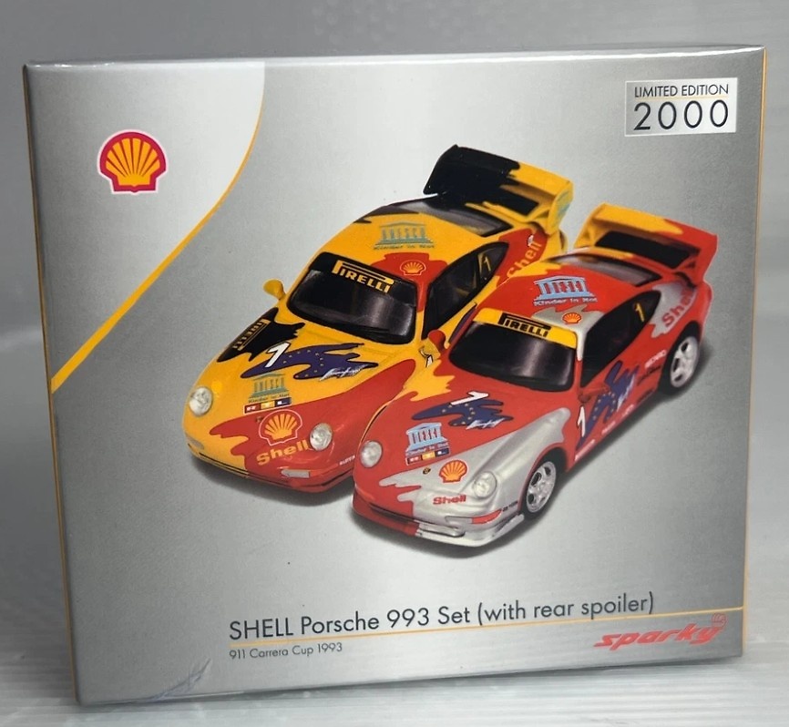 Porsche 911 993 Carrera Cup 1993 Combo w/ Rear Spoiler SHELL Spark YCOMBO64004 - escala 1/64 