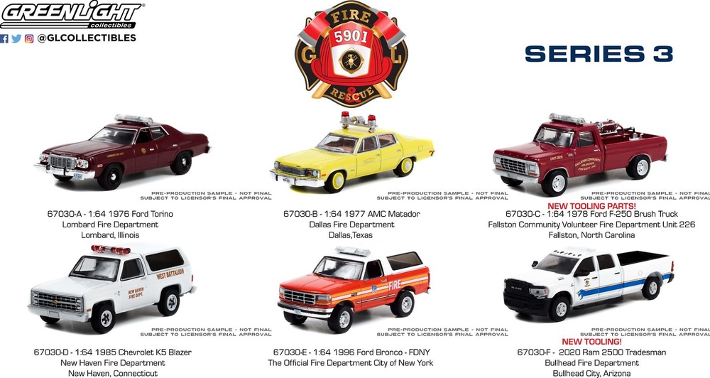 Set de 6 modelos Fire & Rescue Series 3 Greenlight 1/64 