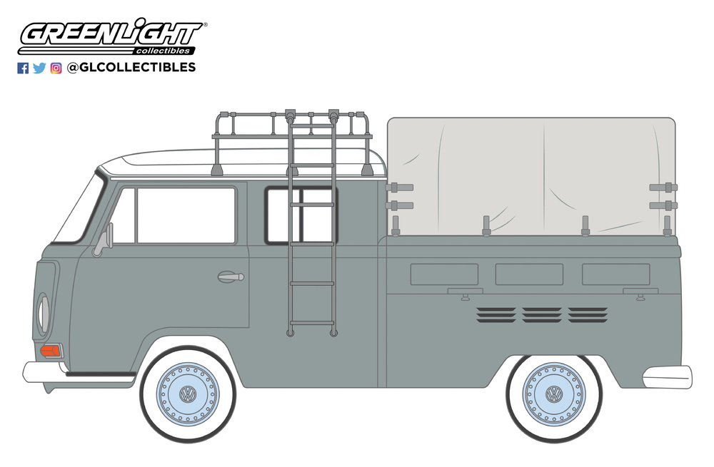 Volkswagen T2 Cabina doble con toldo y baca (1974) Greenlight 29940D 1/64 