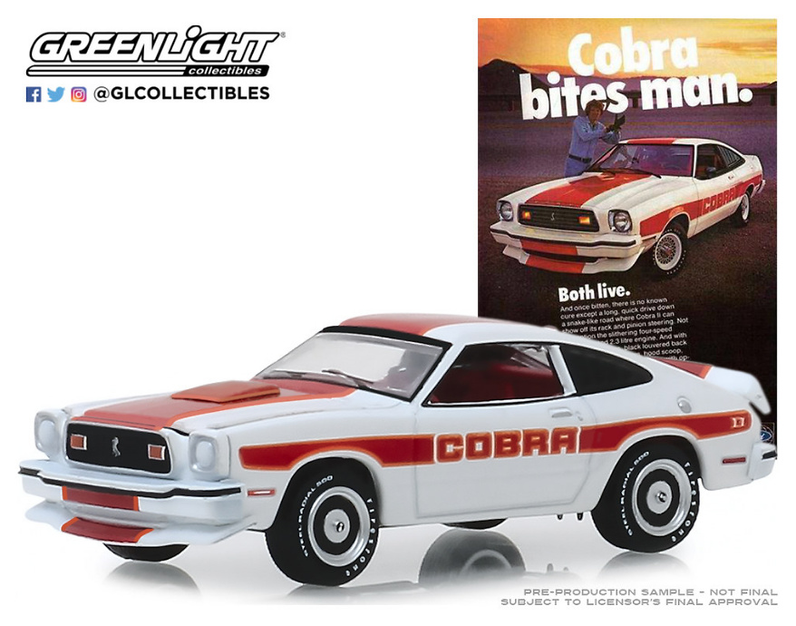 Ford Mustang II Cobra II “Cobra Bites Man. Both Live (1978) Greenlight 1/64 