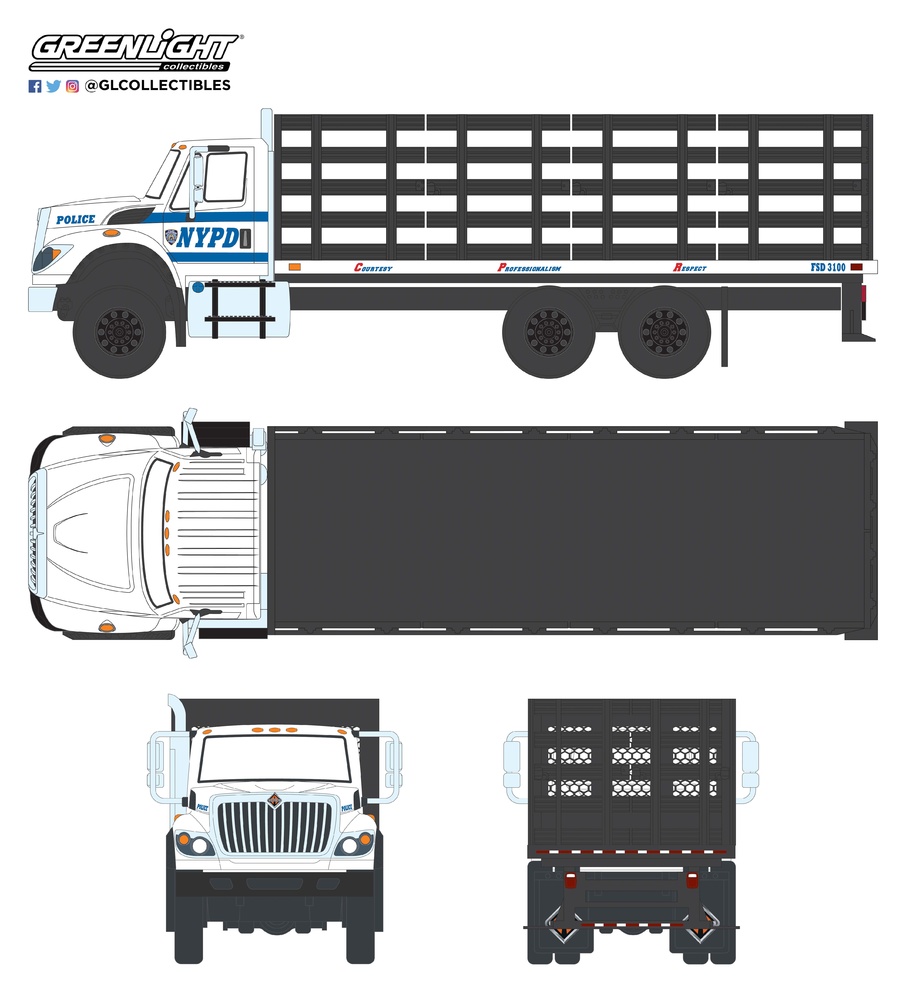 International WorkStar - Platform Stake Truck of New York City Police Department (NYPD) with Public Safety (2017) Greenlight 1:64 