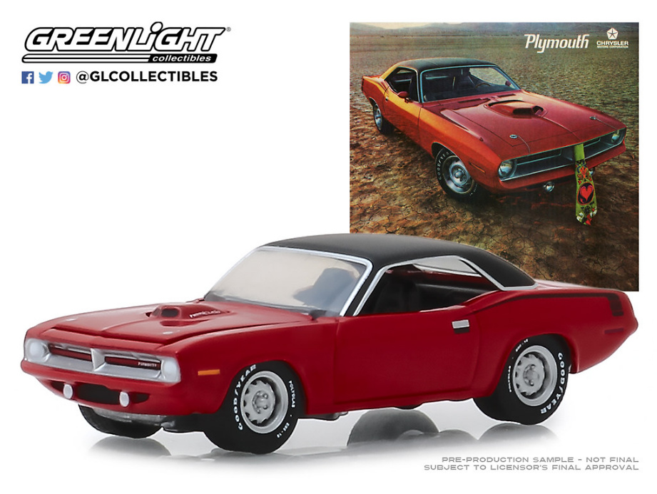 Plymouth HEMI 'Cuda “Hello, New People. We Have A New Car For You” (1970) Greenlight 1/64 