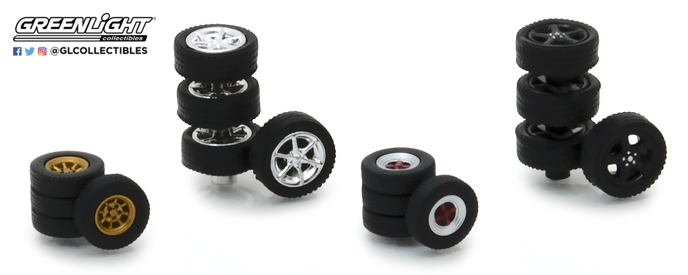 Tokyo Torque Wheel & Tire Pack - 16 Wheels, 16 Tires, 8 Axles Greenlight 1/64 