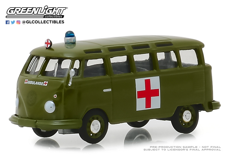 Volkswagen T1 Samba Bus Army Ambulance Solid Pack (1964) Greenlight 1/64 