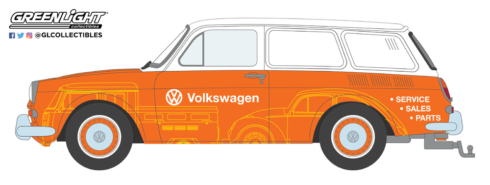 1:64 1966 Volkswagen Type 3 Panel Van - Volkswagen Sales and Service 35120C Greenlight 