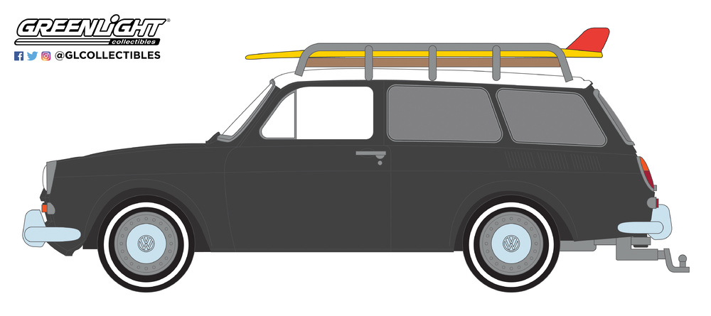 Volkswagen Type 3 Squareback Surf Wagon with Roof Rack and Surfboard (1965) Greenlight 1/64 